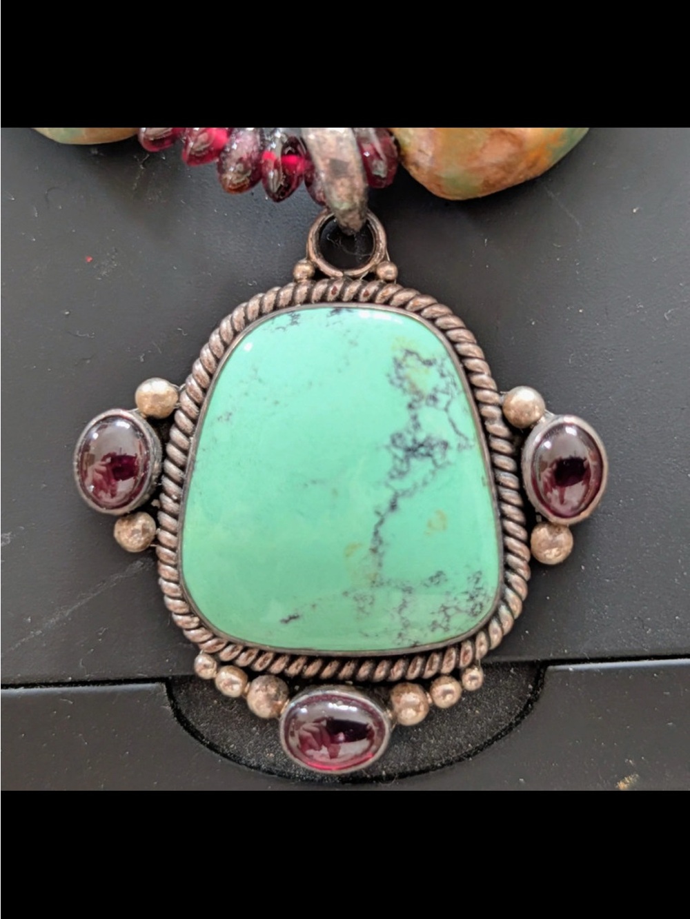 Tibetan Turquoise Pendant Necklace with Stone Beads and real silver - Picture 4 of 7